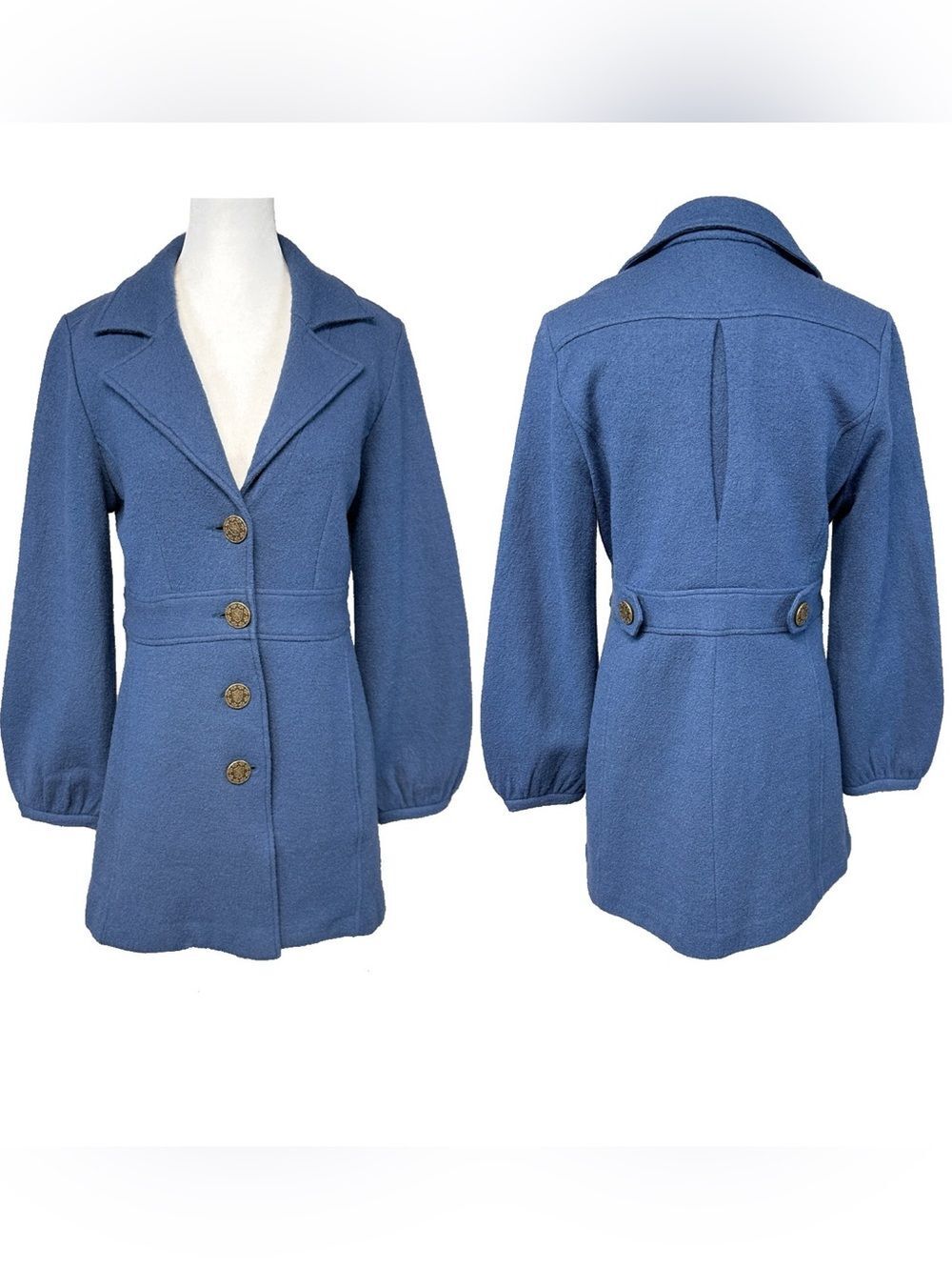 CAbi Aristocrat Merino Wool Blue Pea Coat Dressy Nautical Military Preppy Medium